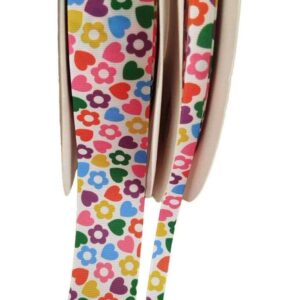 Gorgurão Estampado Flores e Coração