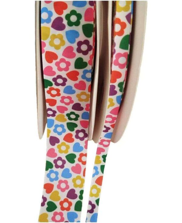 Gorgurão Estampado Flores e Coração