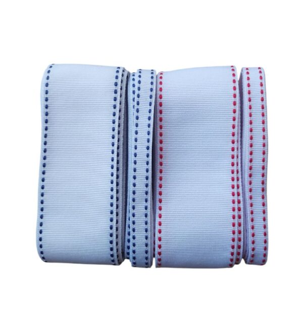 Fita Branca com Pesponto Azul e Vermelho
