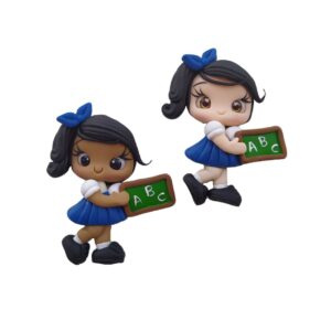 Bonequinha de Biscuit Escolar Azul ABC