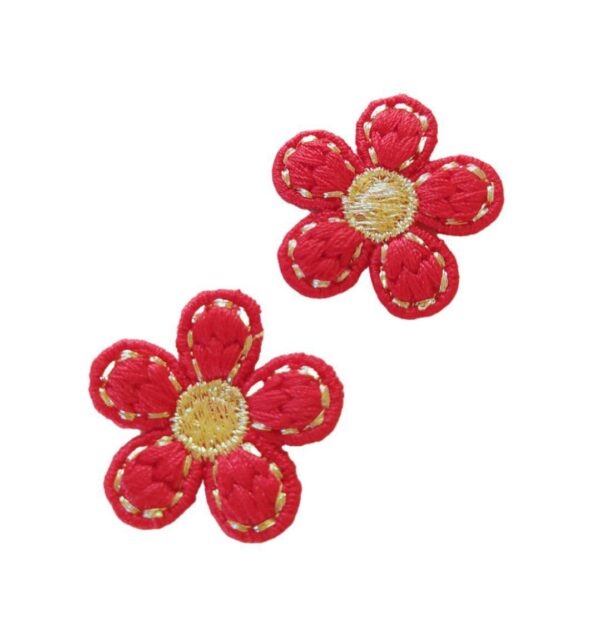 Flor Bordada Vermelha 3cm - 2 Unidades