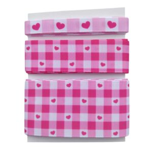 Fita Gorgurão Xadrez Coração Rosa