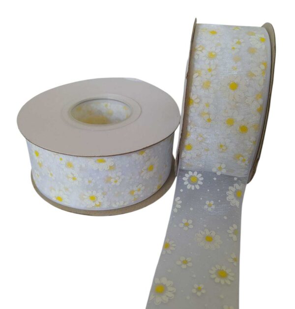 Fita de Organza com Margaridas 38mm - O metro